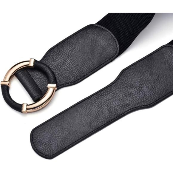 ✨ Gold O-Ring Elastic Waist Belt | PU Leather Stretch Cinch - Picture 4 of 5